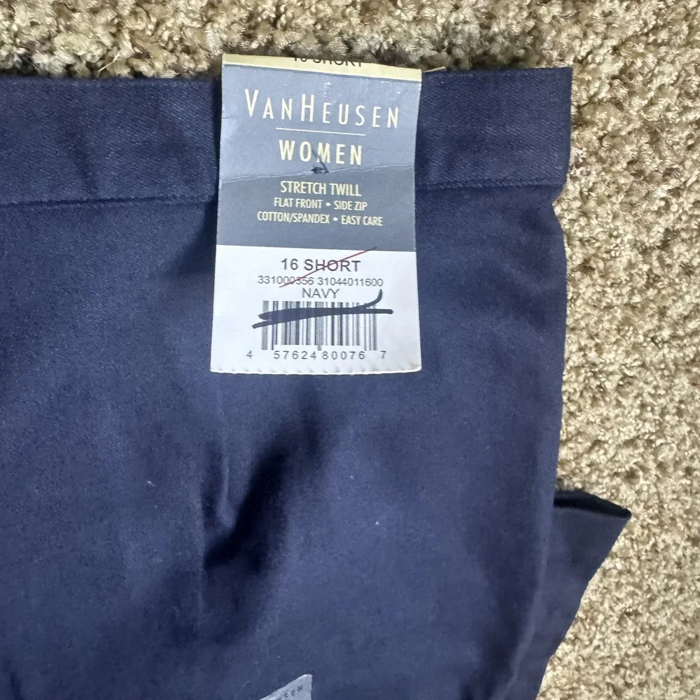 NWT Van Heusen Women's Navy Blue Chino Pants Stretch Twill sz 16S short career